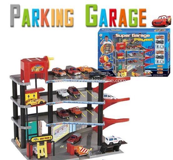 Parking lot Pretend Sets, Park & Play Service Garage with 6 plastic cars