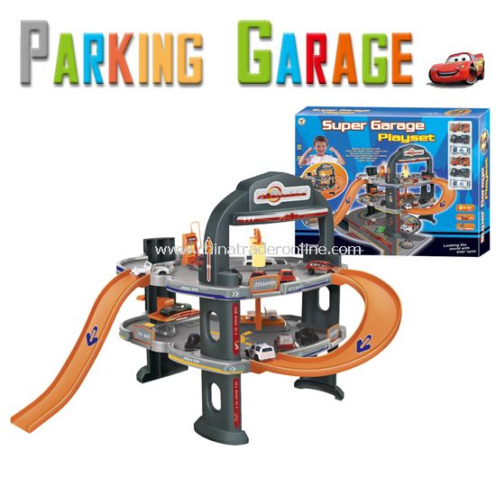 Parking lot Pretend Sets, Park & Play Service Garage with 6 plastic cars