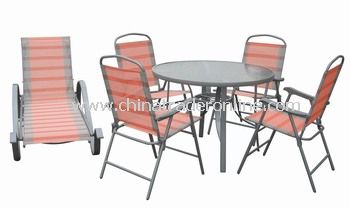 Outdoor Pool Furniture 5pc Folding Dining Set with Chaise Lounge from China