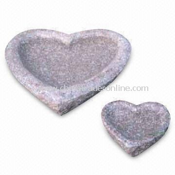 Heart-shaped Bird Bath, Made of Pink Granite, 2 Pieces Associated