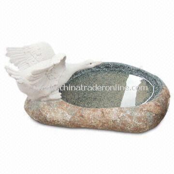 Natural Bird Bath, With Synthetic Stone Bird from China