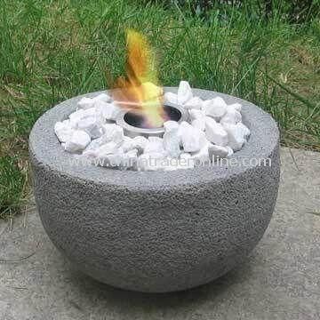 River Rock Stone Fire Pit with Gel Burner and Fire Pot, Ideal for Garden Decoration