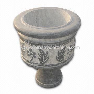 Stone Flower Pot with Polished Finish, Made of Limestone, Suitable for Garden Decoration