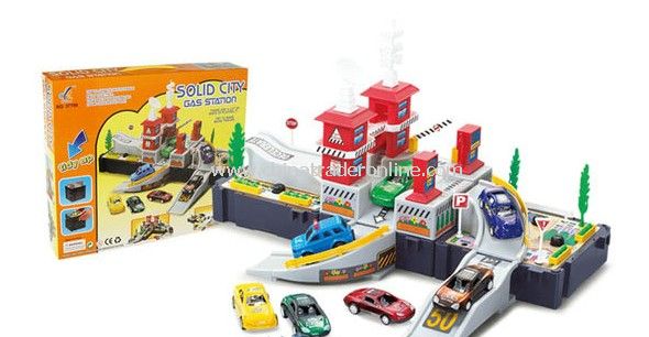 car gas station with two cars included