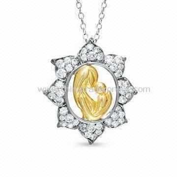 Alloy Special Mothers Day Gift Motherly Love Pendant Necklace with Rhodium Finish