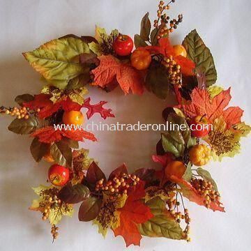 Artificial Autumn Colors Harvest Wreath with Pumpkins, Gourds and Berry Springs