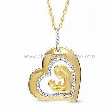 Heart Shaped Alloy Pendant Necklace with Crystal Stone, Suitable for Mothers Day Gift from China