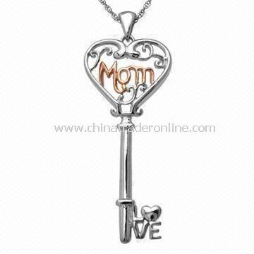 Heart-shaped Key Mom Pendant Necklace for Special Mothers Day Gift, with Crystal Stone