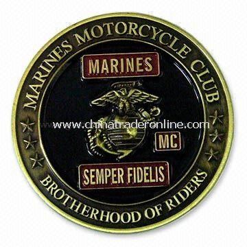 Memorial Coin with Antique Yellowish Bronze Plating and Soft Enamel Coloring