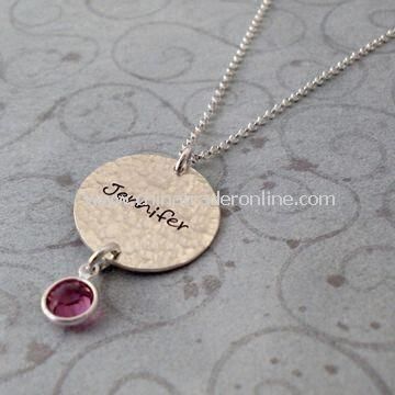 Special Mothers Day Gift, Hammered Birthstone and Charm Necklace, Personalized from China