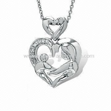 Special Mothers Day Gift of the Accent Family Heart Pendant Necklace with Crystal Stone