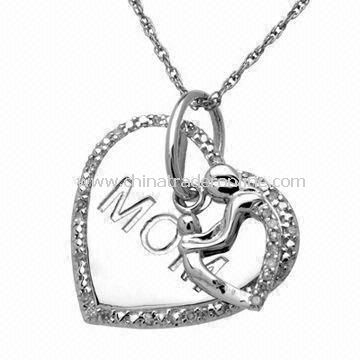 Special Mothers Day Gift of the Mom Heart Pendant Necklace, Available in Silver