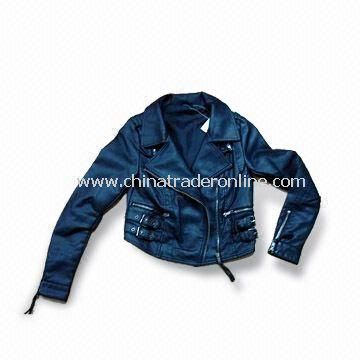 Girls Motorcycle PU Jacket with Garment Enzyme Wash and Crinkle Effec