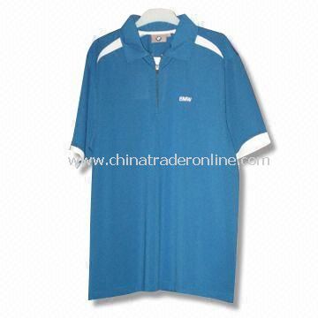 Short-sleeved Mens Golf T-shirt with Functional Fabric in Dry Fit, Made of 100% Cotton from China