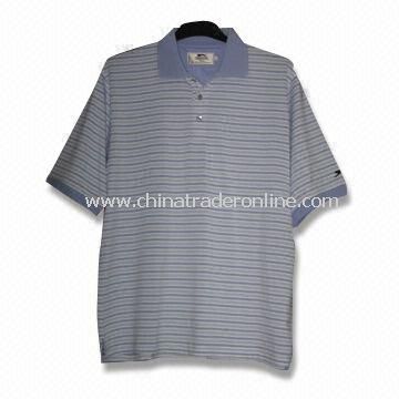 Short-sleeved Mens Golf T-shirt with Sewn Decoration, Made of 100% Polyester