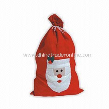 Christmas Bag, Available in Red with Decoration, Made of Non-woven Fabric