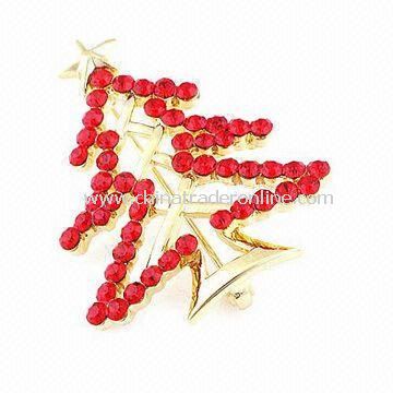 Christmas Tree-shaped Brooch, Made of Rhinestone and Zinc Alloy, Customized Designs are Accepted