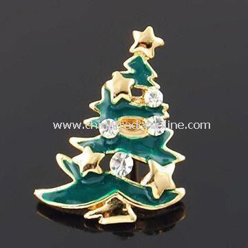 Christmas Tree Shaped Brooch with Rhinestone and Enamel, Available in Various Colors and Designs