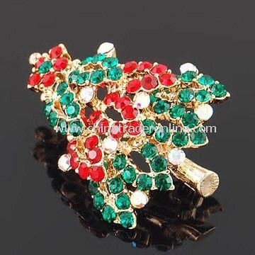 Christmas Tree Shaped Brooch with Rhinestones, Suitable for Promotional Gift Purpose from China