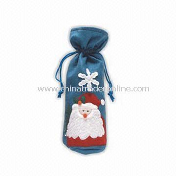 Christmas Wine Cover, Available in Blue with Santa Decoration, Made of Non-woven from China