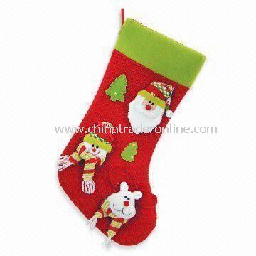 Fabric Christmas Stocking with Santa Claus and Trees, Gift for Child, Eco-friendly from China