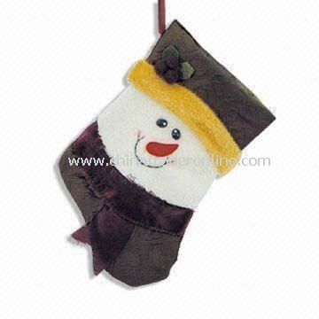 Fabric Christmas Stocking with Snowman, Gift for Child, Customized Imprint on Labels are Accepted from China