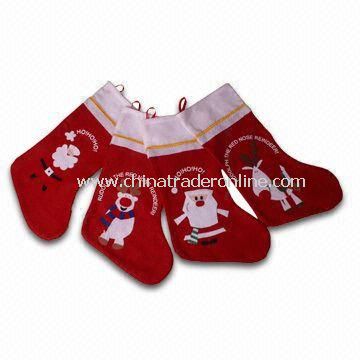 Felt Stocking with Santa and Reindeer, Measures 48cm