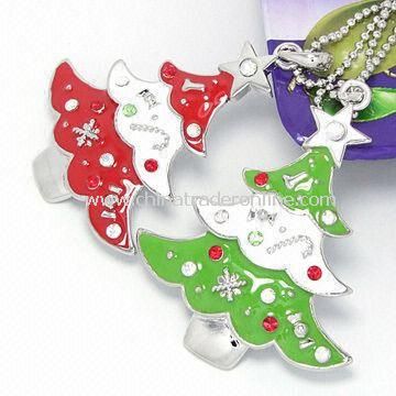 Necklace Pendant in Christmas Tree-shape, Decorated with Rhinestone and Enamel, Made of Alloy