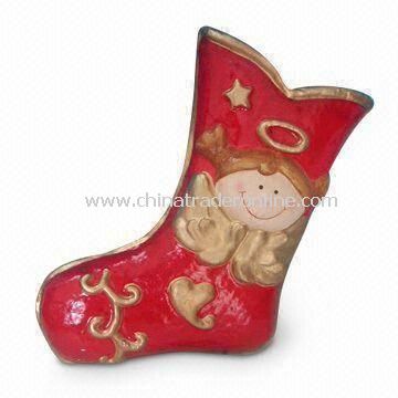 Paper Mache Christmas Stocking with Snowman Decoration and 12-inch Height