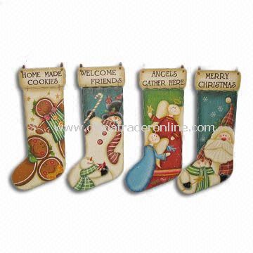 Stocking-shaped Plaques for Christmas Decoration, Made of Wood and Wire, Measures 18 x 0.9 x 40cm from China