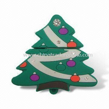 USB Flash Drive with Free Logos and Christmas Tree Design, 1 to 16GB Memory Capacity