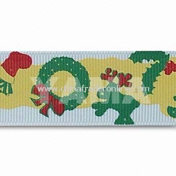 White Printed Ribbon, Available in Various Printings, Suitable for Christmas Decoration