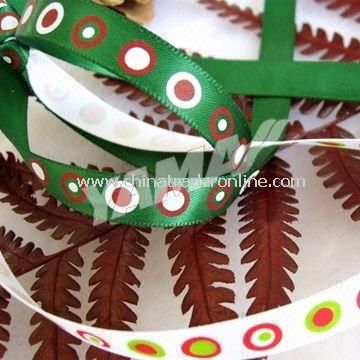 Green Christmas Ribbon, Made of 100% Polyester Yarn from China