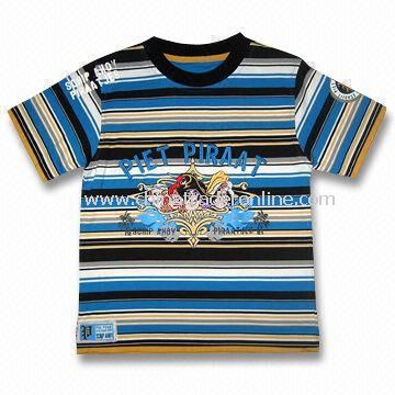 Childrens T-shirt with Print and Patch Embroidery, Made of 100% Cotton Y/D from China