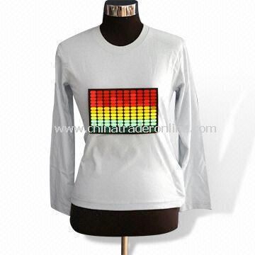 EL Flash and Sound Activated Promotional T-shirt with Four AAA Batteries, Made of Cotton from China