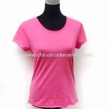 Ladies Knitted T-shirt with Specially Designed Bottom/Collar and Cuff, Made of 100% Cotton