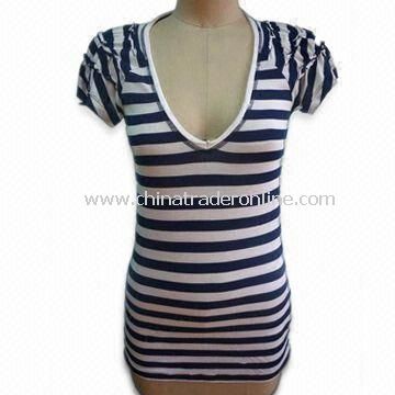 Ladies T-shirt with Low Cut, Made of 100% Rayon from China