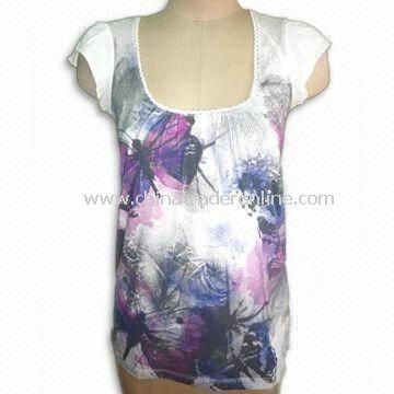 Ladies T-shirt with Printing Tank Top and Short Sleeve, Made of 100% Cotton