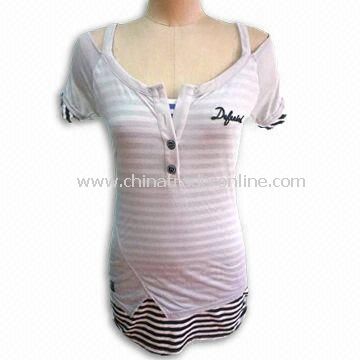 Ladies T-shirt with Short Sleeve, Made of 60% Polyester and 40% Rayon from China