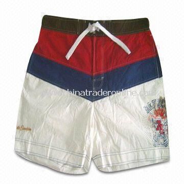 100% Cotton Poplin Mens Swimming Short, Half Elastic Eyelets and Drawcord on Waistband