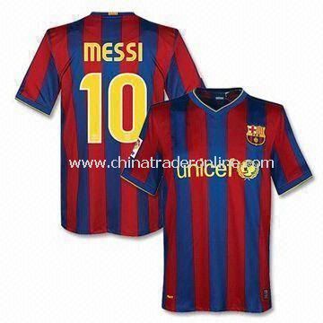 100% Polyester Soccer Jersey for Barcelona Club Home with Embroidery and Printing on Front from China