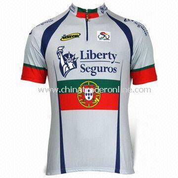 Cycling Jersey with Full Heat Transfer Sublimation Printing and Short Sleeves, Weighs 130gsm