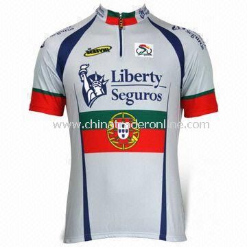 Cycling Jersey with Full Heat Transfer Sublimation Printing and Short Sleeves, Weighs 130gsm from China