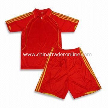 Red Soccer Jersey with Yellow Stripped, Made of 100% Polyester