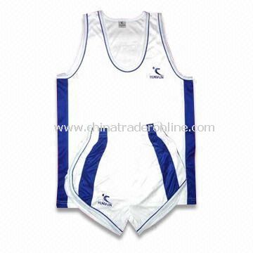 White/Blue Basketball Jersey, Made of 100% Polyester Material, Various Colors are Accepted