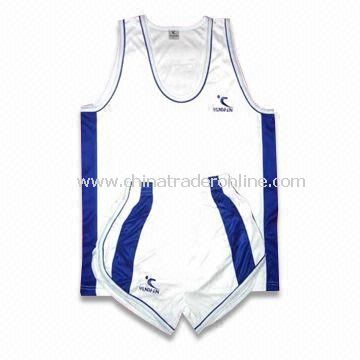 White/Blue Basketball Jersey, Made of 100% Polyester Material, Various Colors are Accepted from China