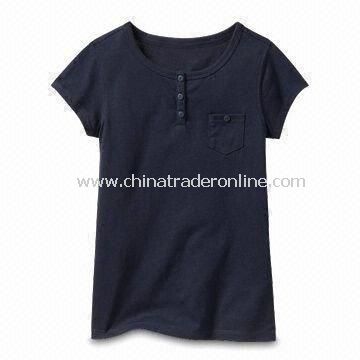 Black Childrens Cotton T-shirt, Customized Designs, Logos, and Fabrics are Accepted from China