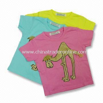 Childrens T-shirt with Front Flock Printing, Made of 100% Combed Cotton, Customized Logo is Welcome from China