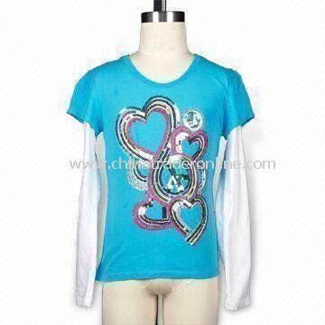 Double-sleeved T-shirt, Suitable for Girls, Available in Various Colors, Made of Cotton from China