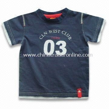 Enzymatic Garment Washable Childrens T-shirt with Embroidery and Printing, Made of 100% Cotton from China